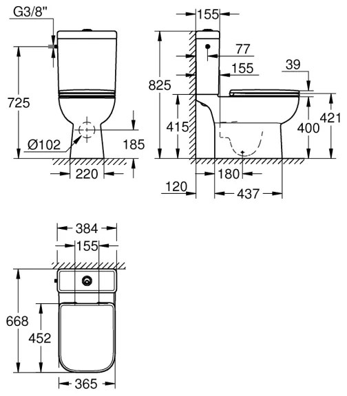 GROHE 39814000 - WC kombi szett START EDGE 825 × 557 × 384 mm kerámia/durofehér