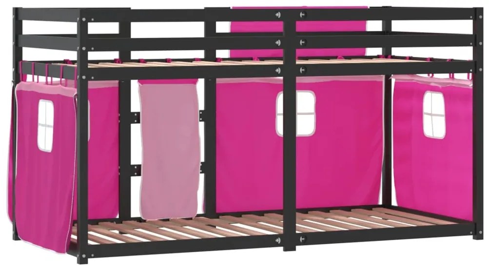 rózsaszín tömör fenyőfa emeletes ágy függönyökkel 90 x 200 cm
