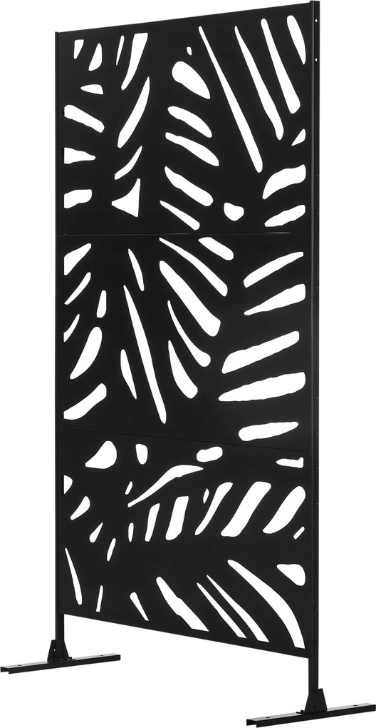 Outsunny Kerti Privát Panel 122 x 198 cm Erkély Privát Panel Állvánnyal, Partíció, Szobaelválasztó Levélmintával Teraszra, Kertbe, Acélból, Fekete | A