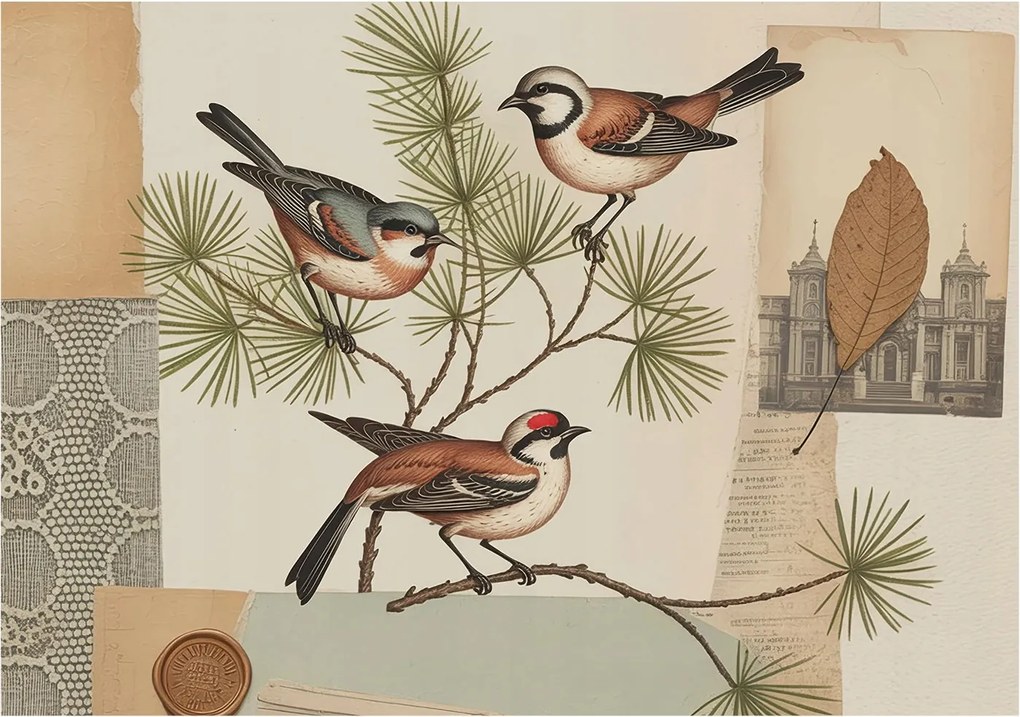 Flizelin tapéta falra Prémium Madarak collage 312x219 Ragasztó