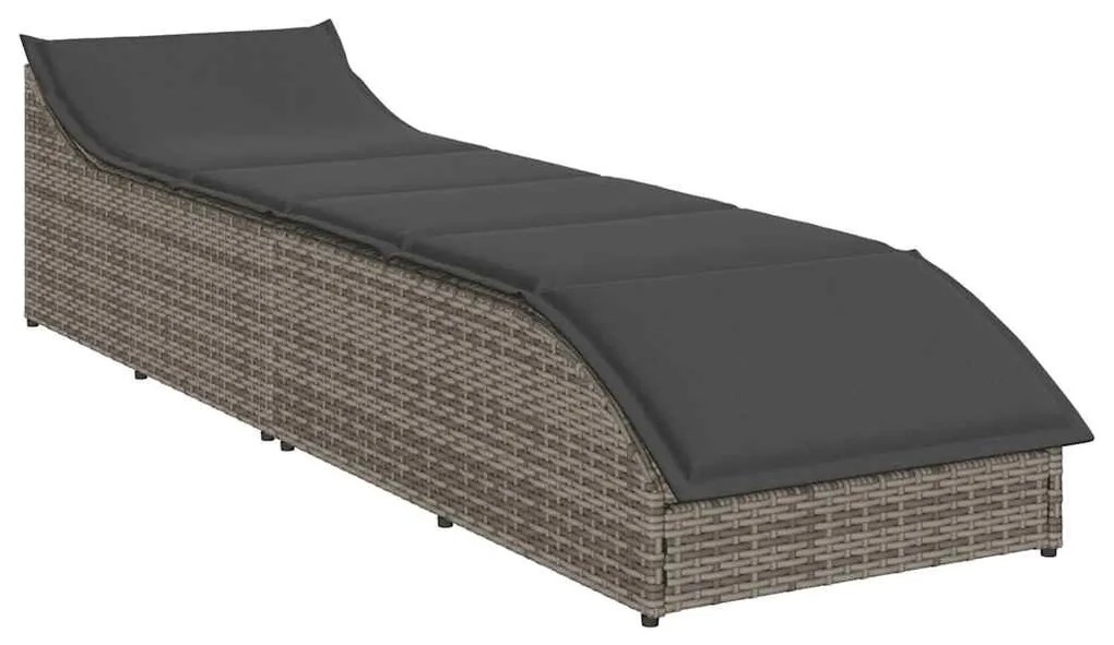 összecsukható napozóágy párnával és tárolóval szürke polyrattan