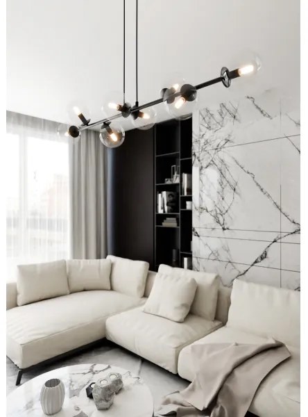 Csillár zsinóron ROSSI 8xE14/10W/230V fekete/átlátszó