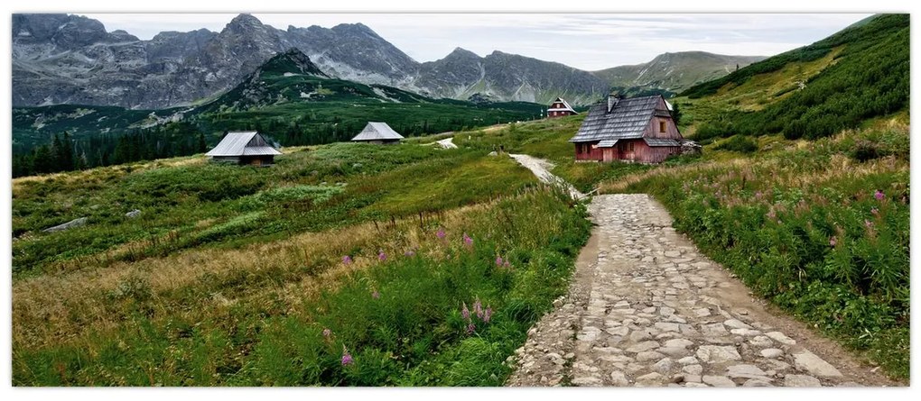 Kép - Hegyi táj házakkal (120x50 cm)