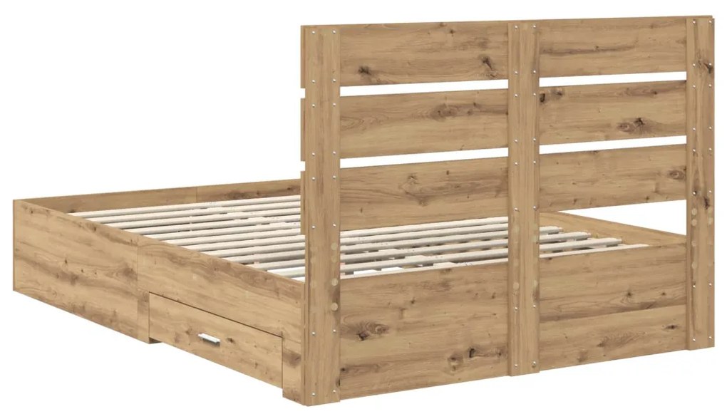 vidaXL Ágykeret fiókkal fejtámlával Artisan tölgy 140 x 190 cm Faanyag