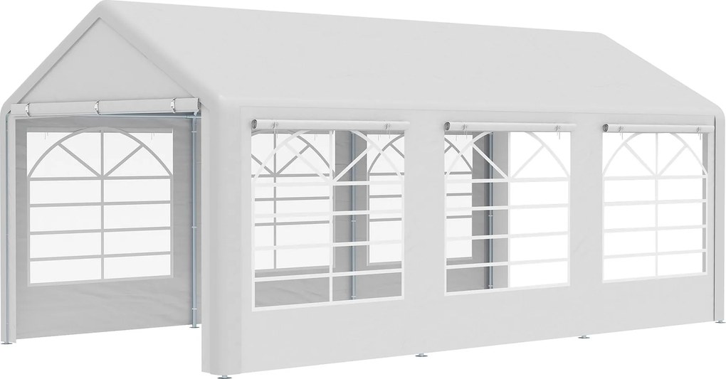 Outsunny Pavilon Partysátor 3x6m Kerti Rendezvénysátor 4 Oldalfallal Ablakokkal Poliészter+Fém Fehér | Aosom