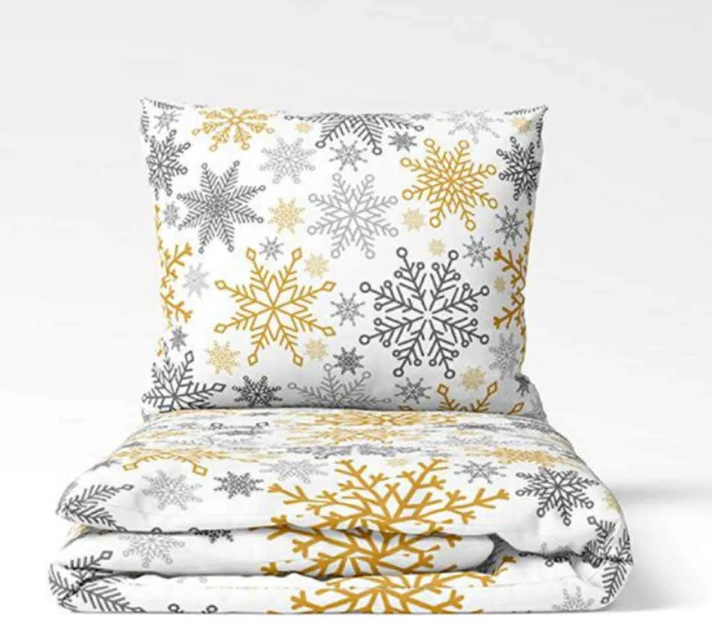 Karácsonyi Arany pehely pamut ágyneműhuzat TiaHome - 1x Párna 90x70cm, 1x Paplan 140x200cm