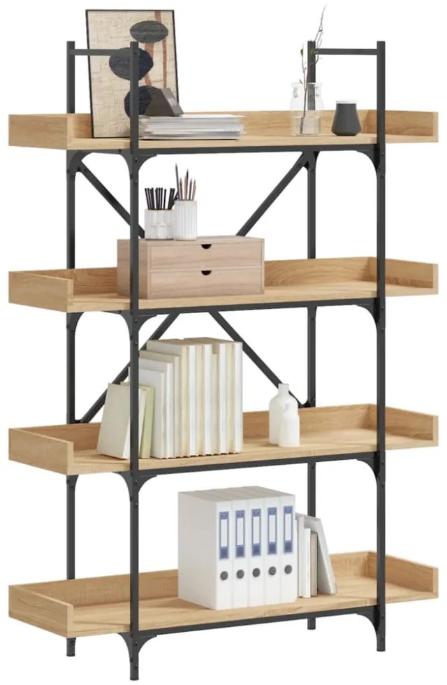 4-szintes sonoma tölgy szerelt fa könyvespolc 100x33x145,5 cm