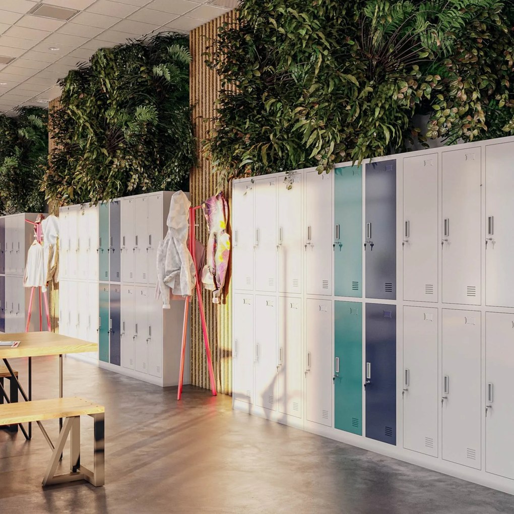 Szociális fém öltözőszekrény 6 ajtóval IGOR 900 x 1850 x 450 mm, fehér