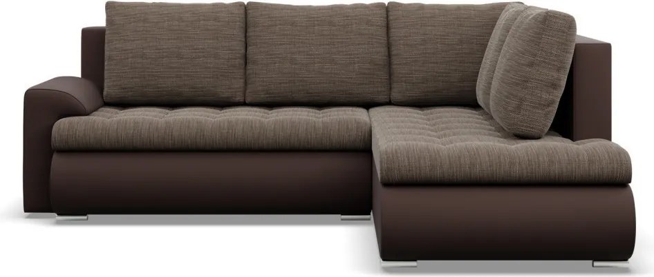 Tokio sarokkanapé, L alakú háttámlával, 2 ágyneműtartóval, fonott + műbőr, jobboldali, barna