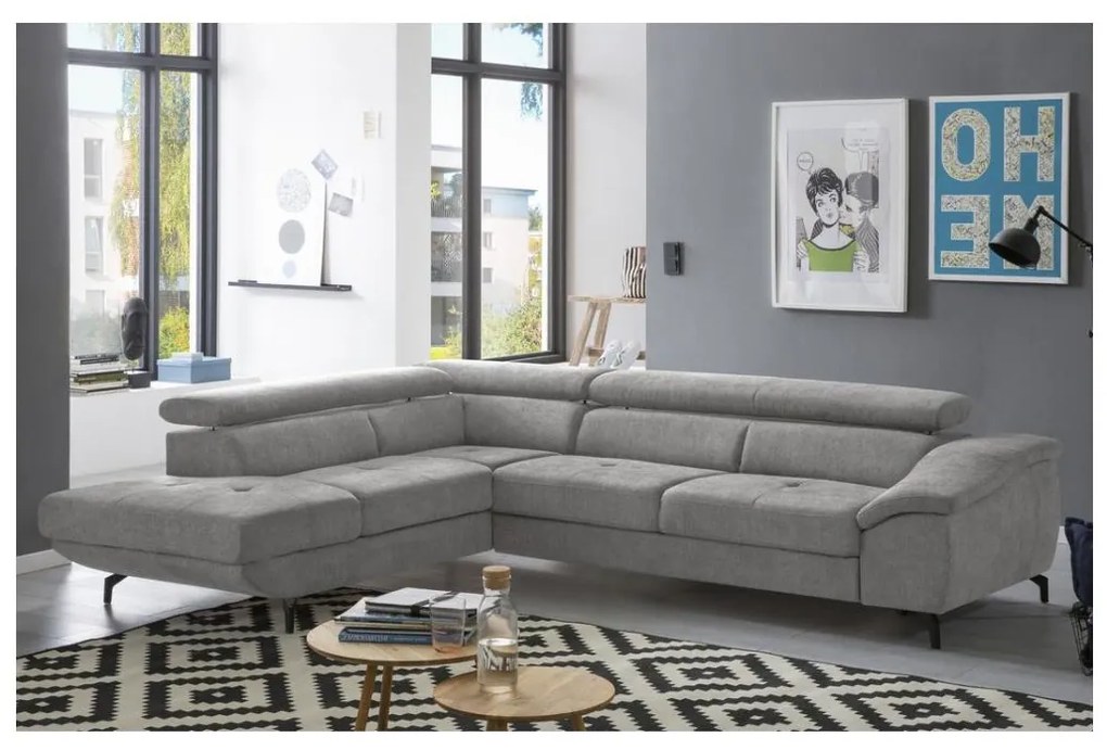 Bővíthető sarokkanapé tárolóval L alakú BRESCIA balos szürke