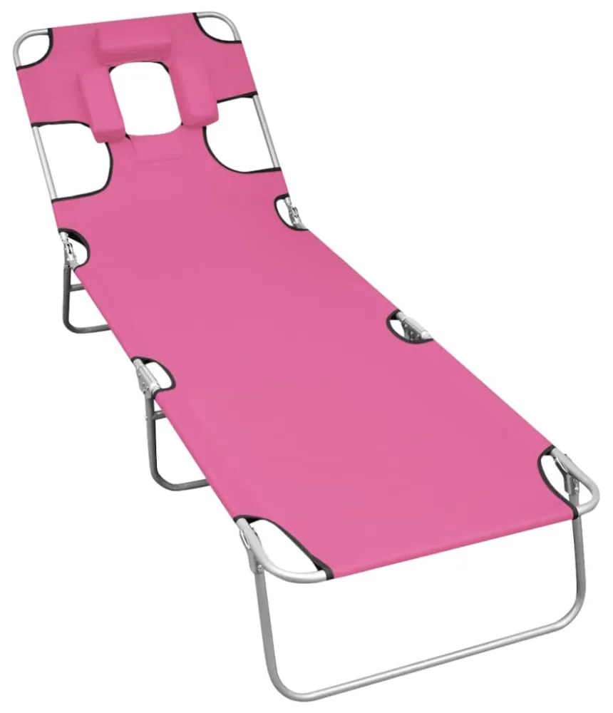 magenta színű acél összecsukható napozóágy fejpárnával