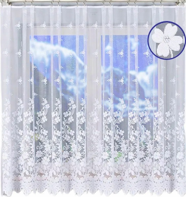 Rövid Jacquard Függöny 600x180 Nappali Szobába Virágok Fehér Békák Kész