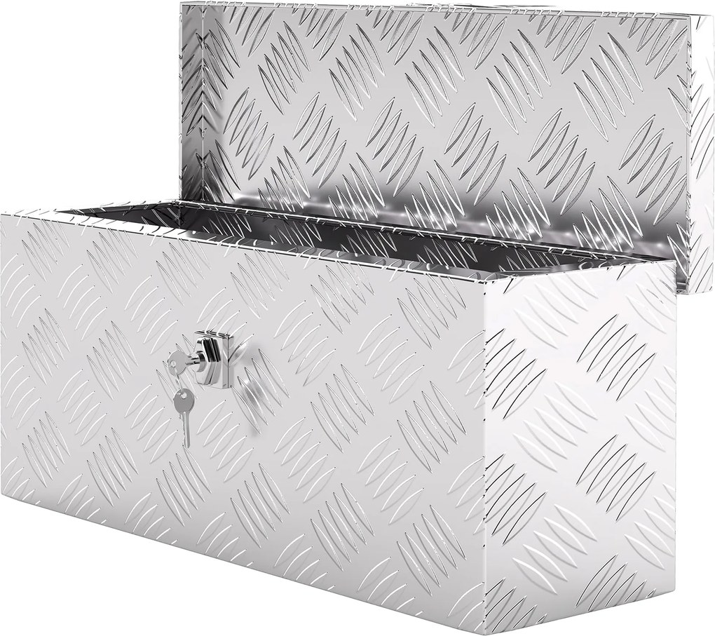 HOMCOM Tárolódoboz - Alumínium Szerszámtáska - Kulcsos Záras Szerszámkészlet 50L x 15.5W x 20.5H cm - Ezüst | Aosom