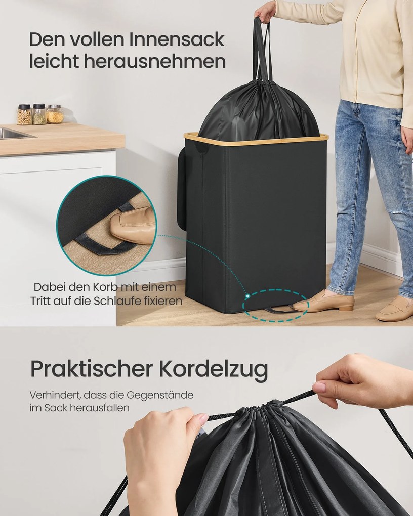 Palack gyűjtő konyhába, fekete-bézs, 140 literes