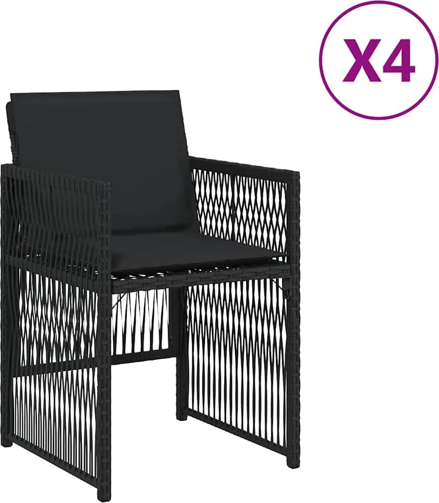 vidaXL 4 db fekete polyrattan kerti szék párnával