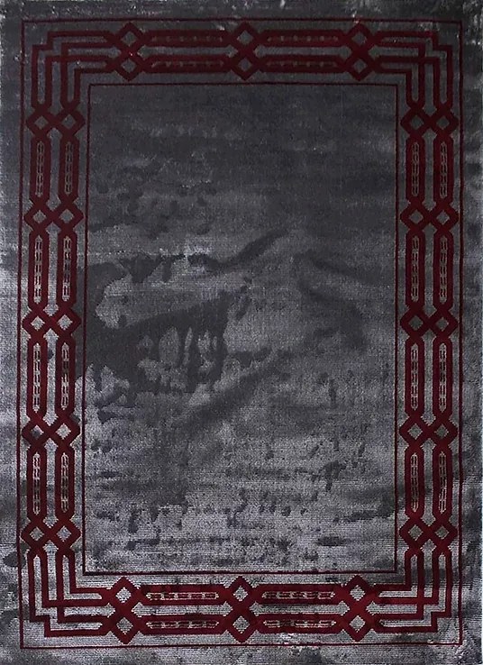 Szőnyeg 200x290 Szürke Bordó Fényes Kivágott 2x3