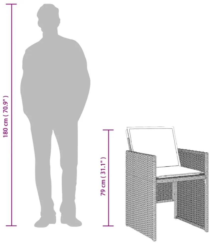 7 részes világosszürke polyrattan kerti étkezőszett párnával