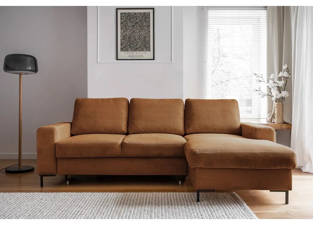 Narancssárgásbarna kordbársony kinyitható sarokkanapé (jobb oldali) Lofty Lilly – Miuform