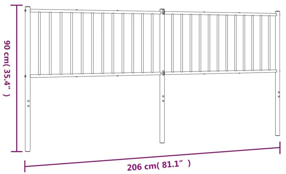 fekete fém fejtámla 200 cm