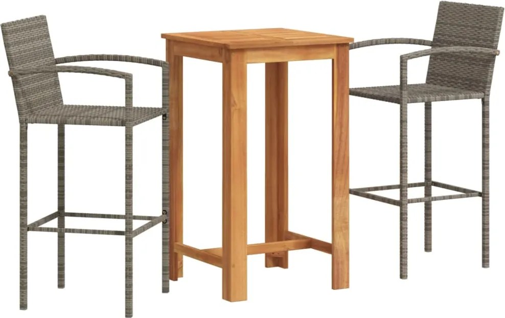vidaXL 3 részes szürke tömör akácfa és polyrattan kerti bárszett