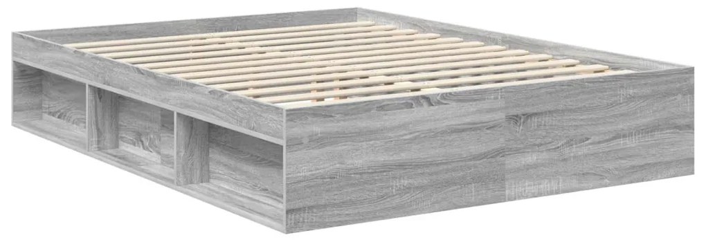 vidaXL Ágykeret fejtámlával Szürke Sonoma 150 x 200 cm Tömör fenyőfa