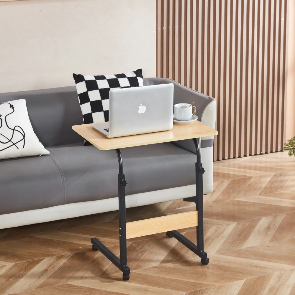 Állítható PC asztal kerekekkel, tölgy/fekete, JUSTUS