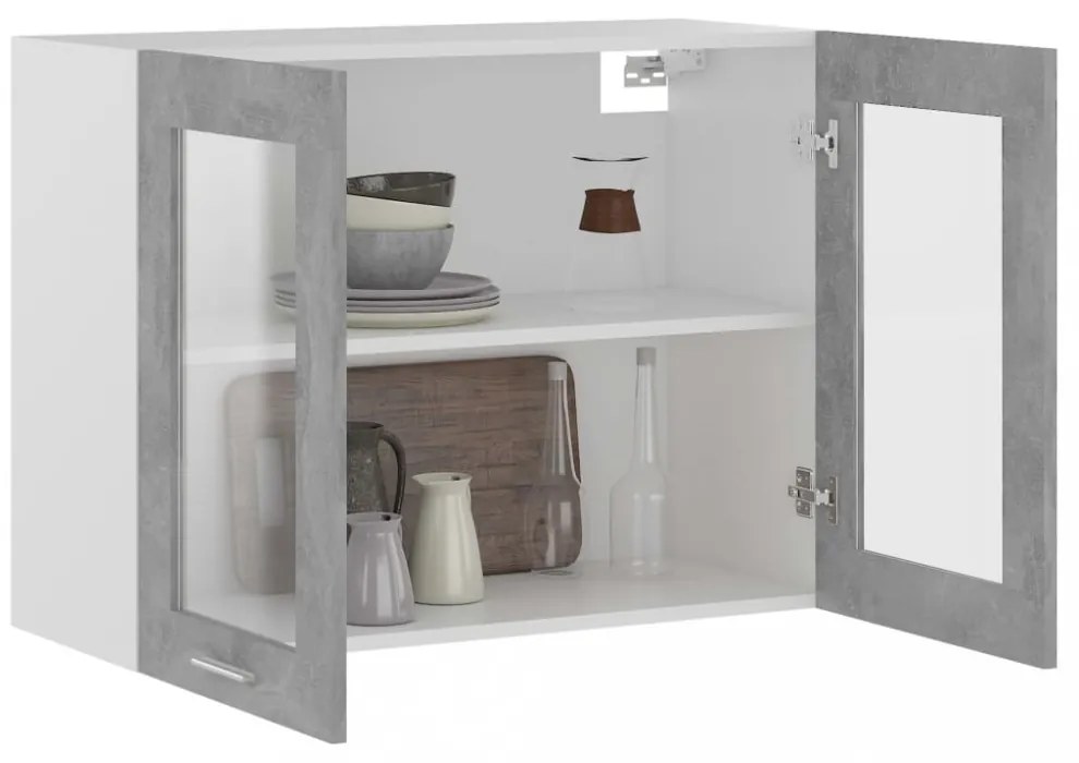 betonszürke szerelt fa függő üvegszekrény 80 x 31 x 60 cm