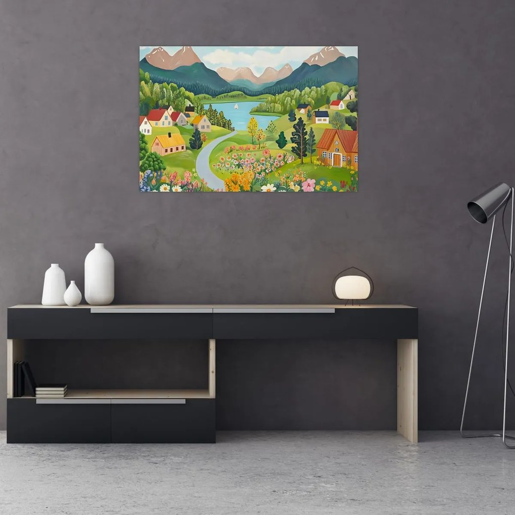 Kép - Falu a hegyekben (90x60 cm)