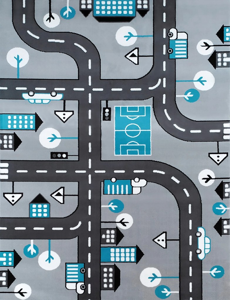 Szőnyeg 160x230 Utcai Szürke Gyerek Szőtt Türkiz