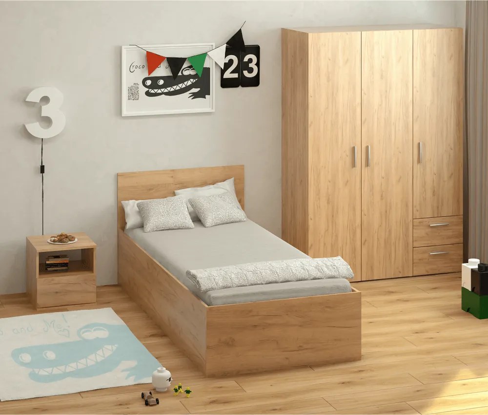 Ágy fém ráccsal és tárolóhellyel, 90x200, tölgy craft arany, DOLI