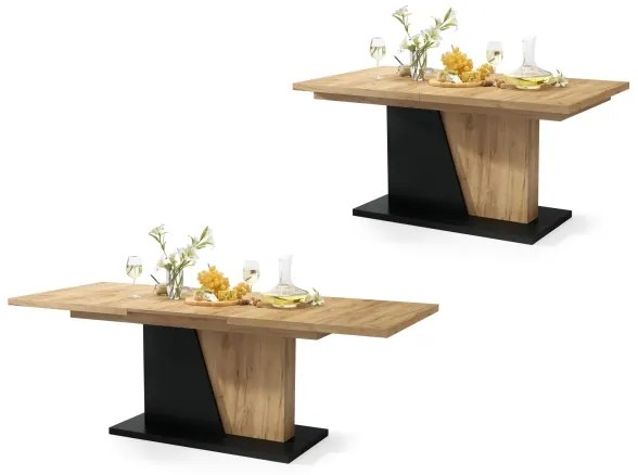 NINO kihúzható étkezőasztal, craft tölgy/fekete