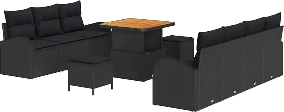 vidaXL Kerti Kanapé Szett párnával 10 pcs Fekete polirattan