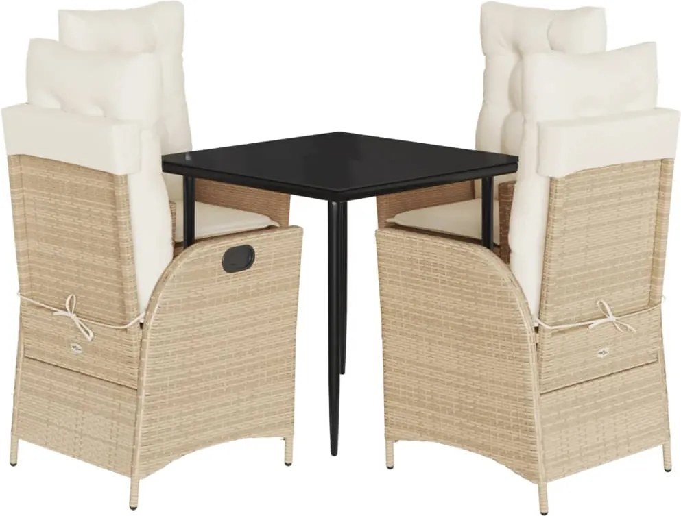 vidaXL 5 részes bézs polyrattan kerti étkezőgarnitúra párnákkal