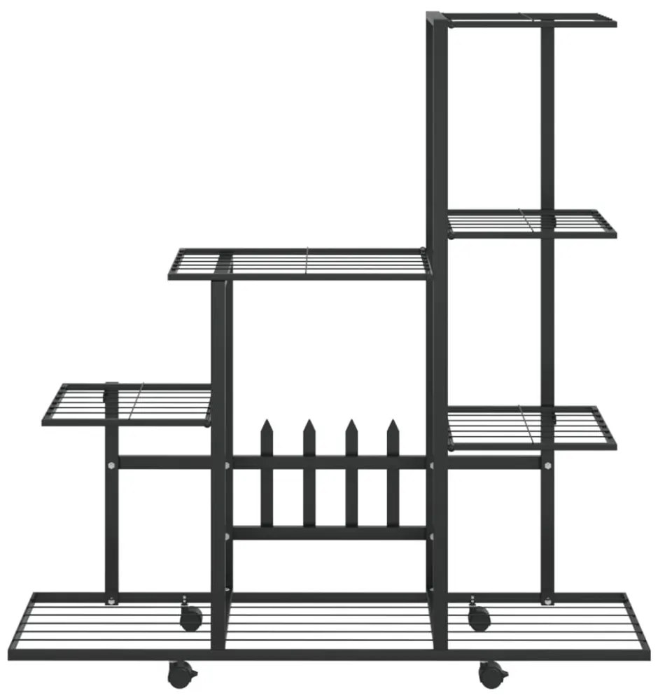 fekete acél virágtartó állvány kerékkel 94,5 x 25 x 92,5 cm