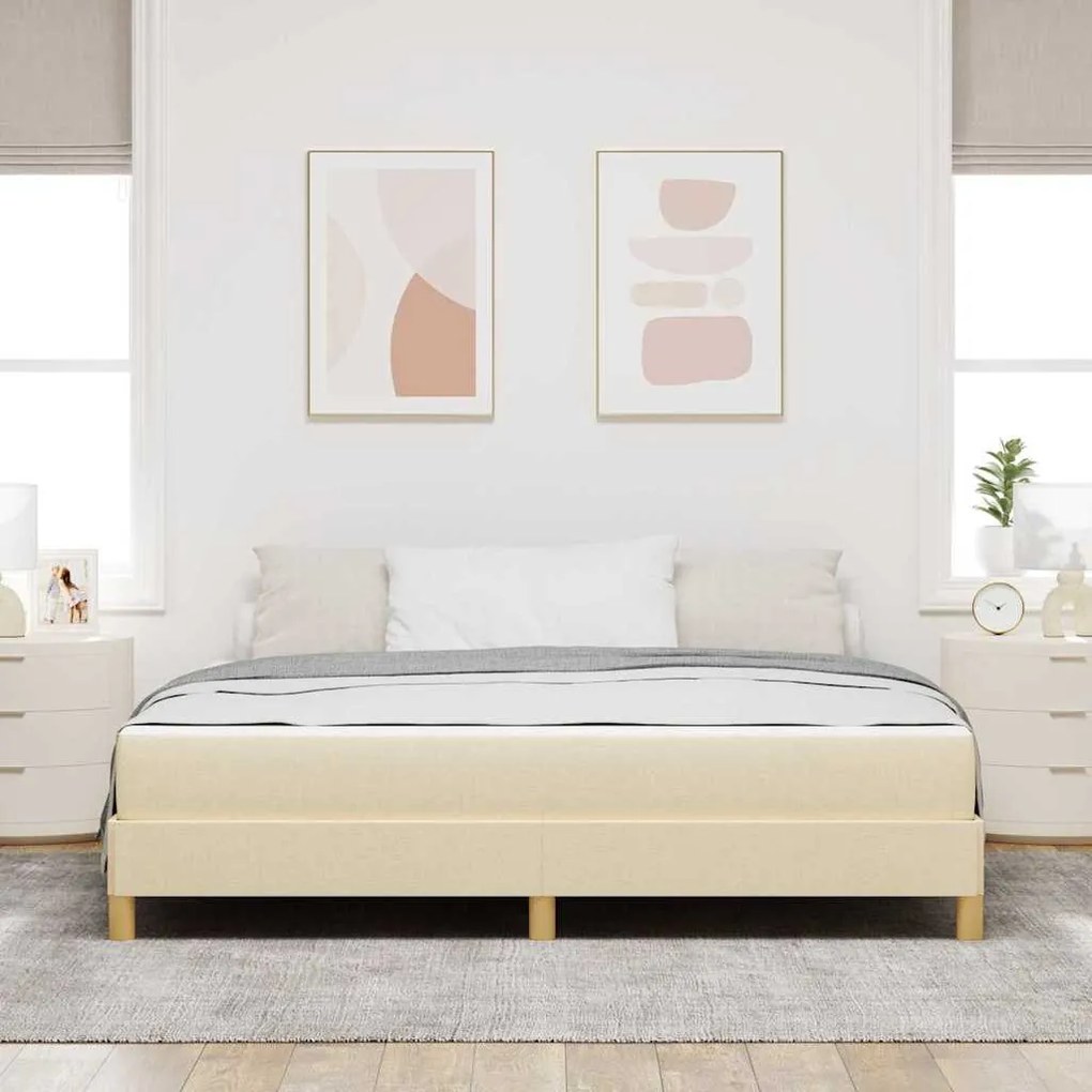 Boxrugós ágy Krém és barna 180 x 200 cm Textil és mérnöki fa