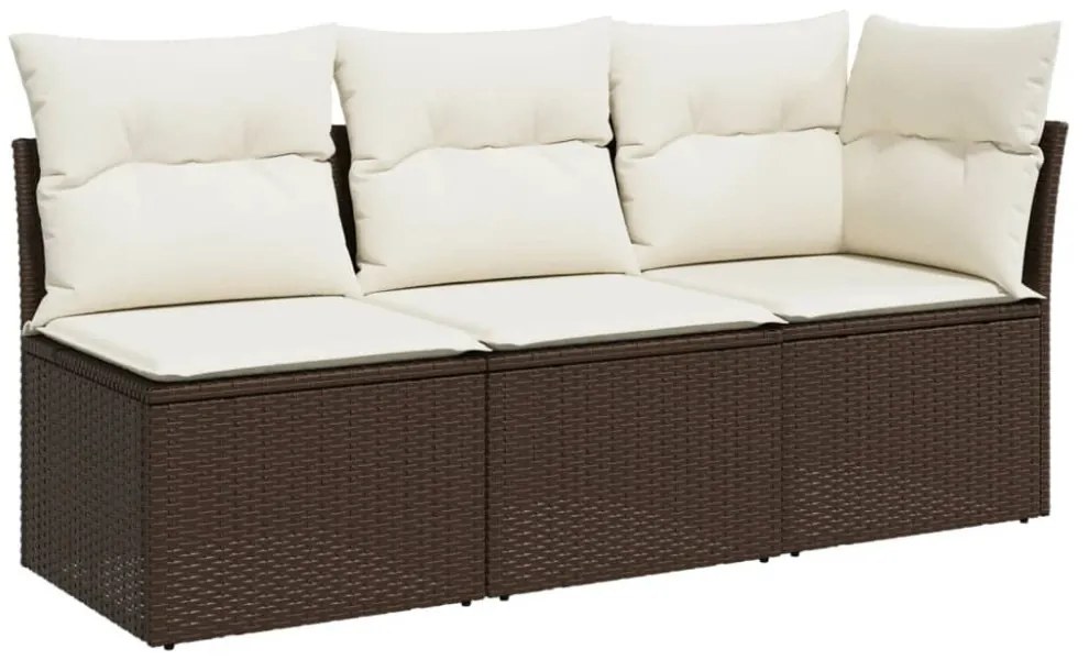 3 személyes barna polyrattan kerti kanapé párnával