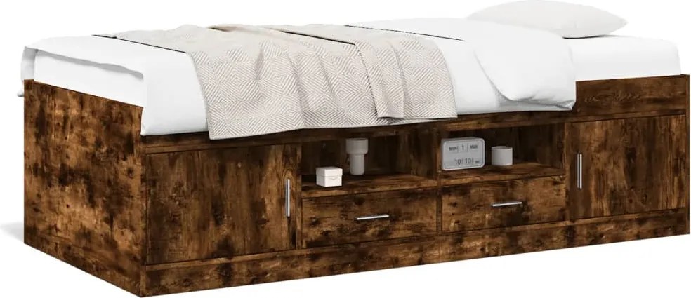 vidaXL füstös tölgy kanapéágy fiókkal matrac nélkül 100x200 cm