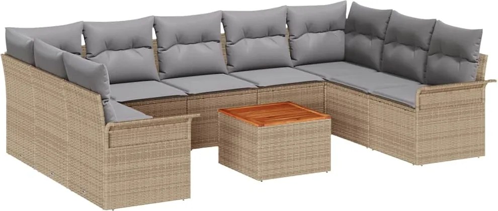 vidaXL Kerti Kanapé Szett 10 pcs Beige és Világosszürke polirattan
