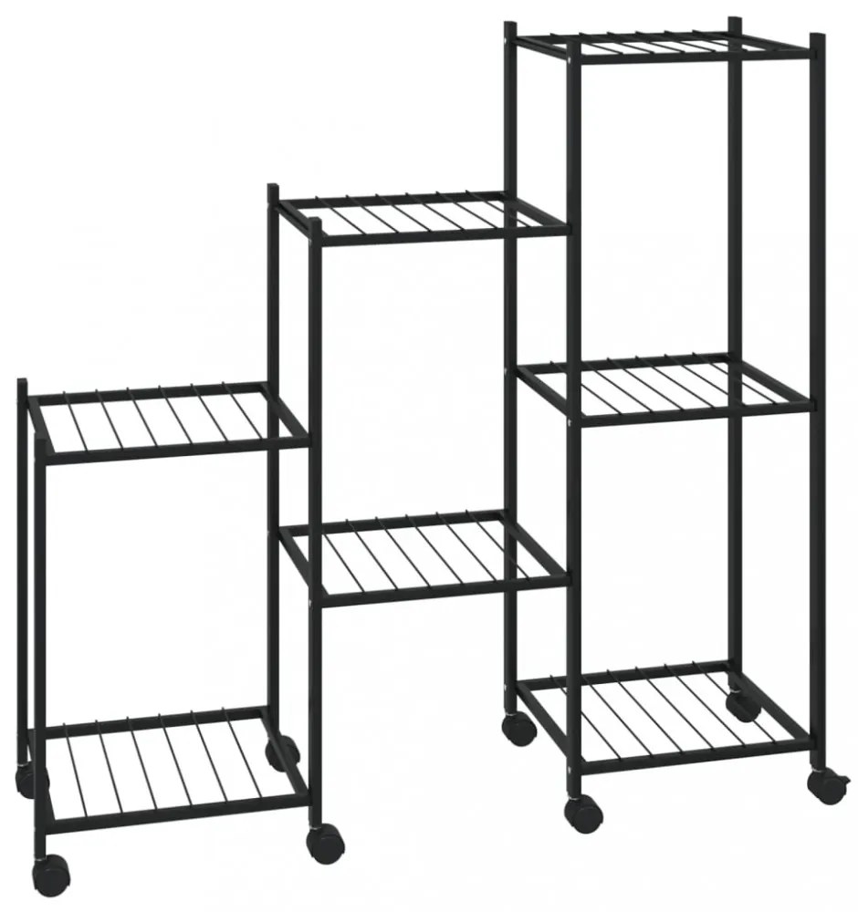 fekete vas virágtartó állvány kerekekkel 83 x 25 x 83,5 cm