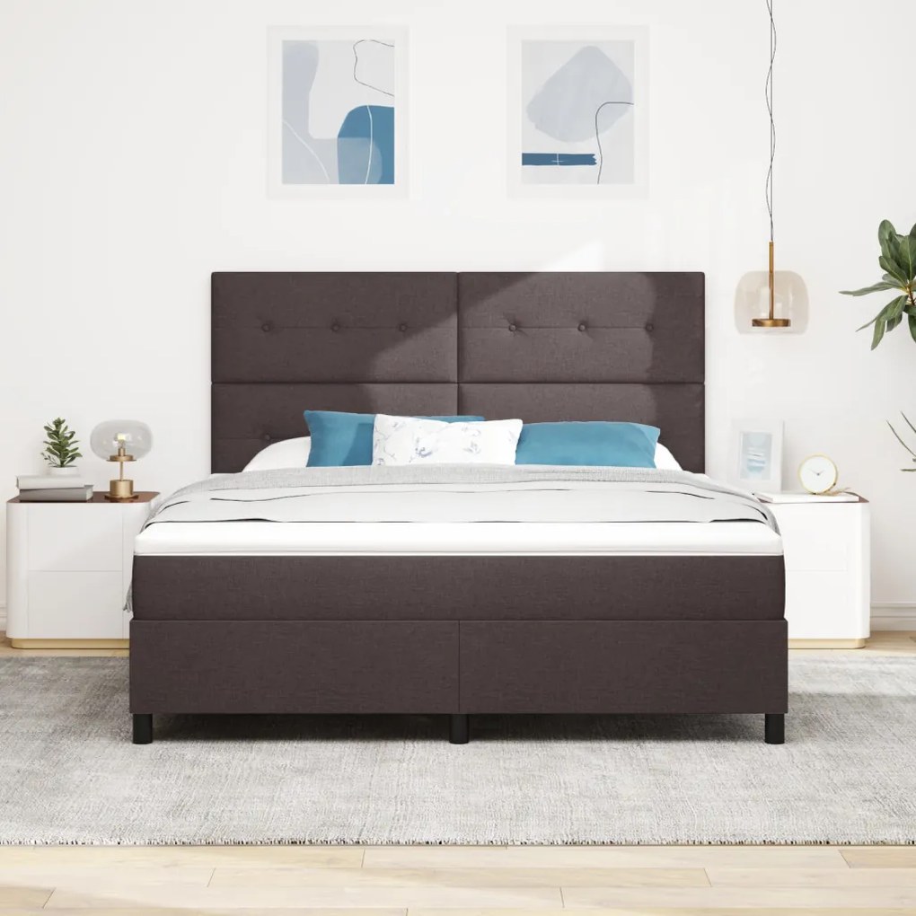 Rugós ágy matraccal és LED világítással, sötétbarna, 180 x 200 cm, szövet