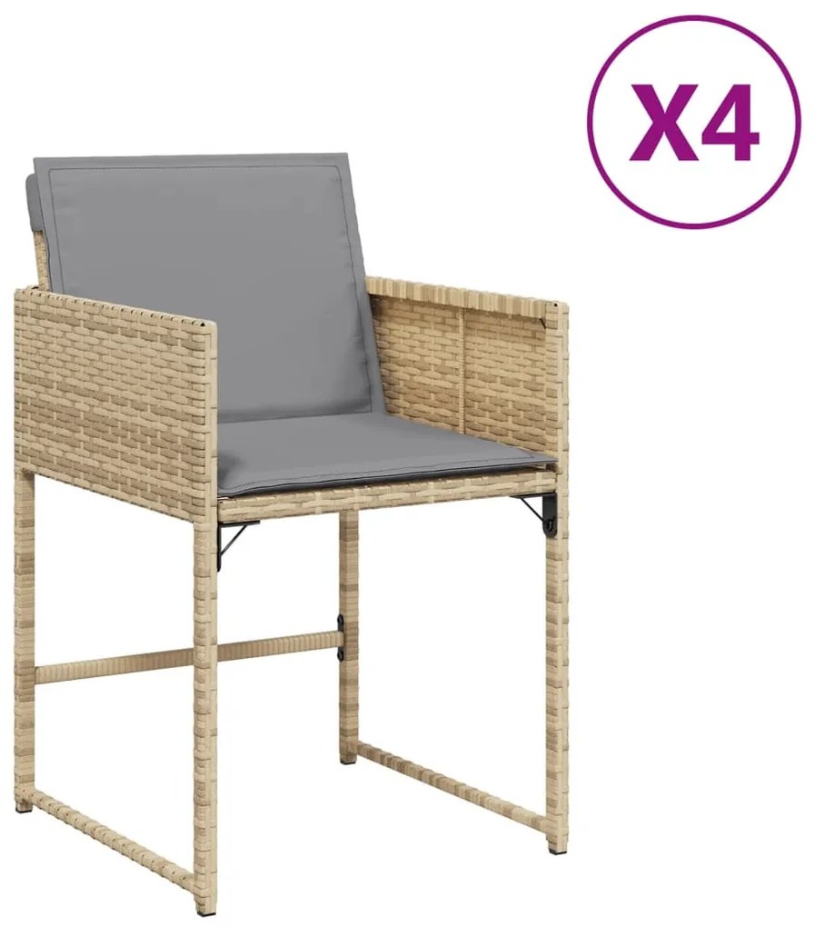 4 db vegyes bézs polyrattan kerti szék párnával
