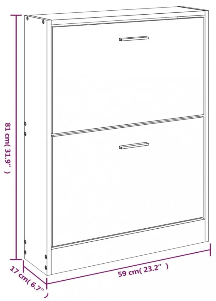 tölgyfa cipősszekrény 59 x 17 x 81 cm