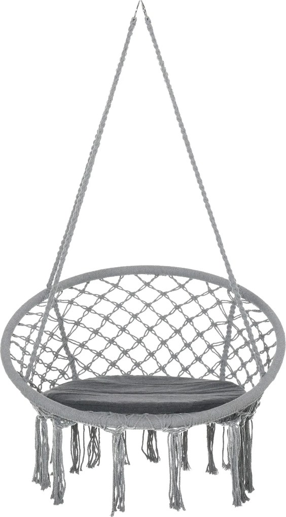 Outsunny Kerek Függőszék Ø60 cm Hintaágy Párnával és Pamut Kötéllel Beltéri és Kültéri Használatra 80x80x42 cm Szürke | Aosom
