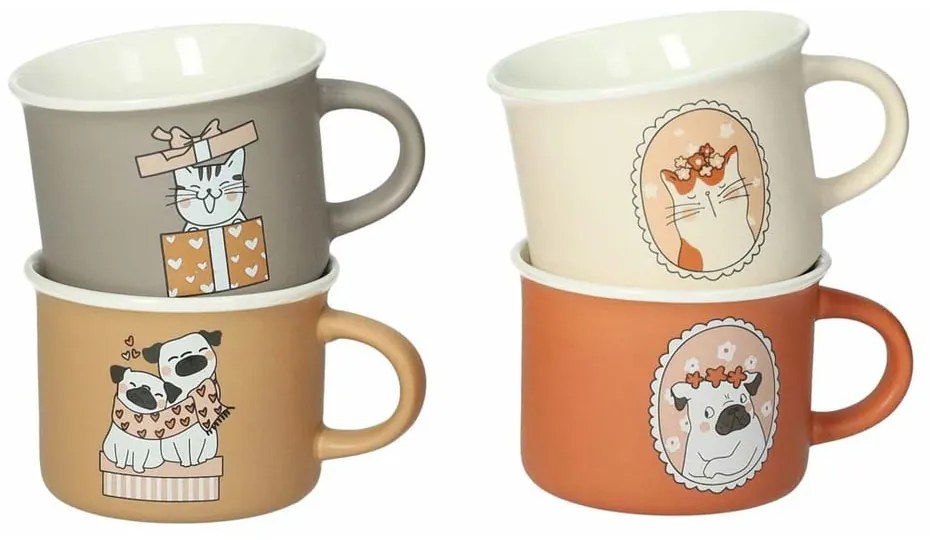 Porcelán bögre szett 4 db-os 150 ml Cani e Gatti – Brandani