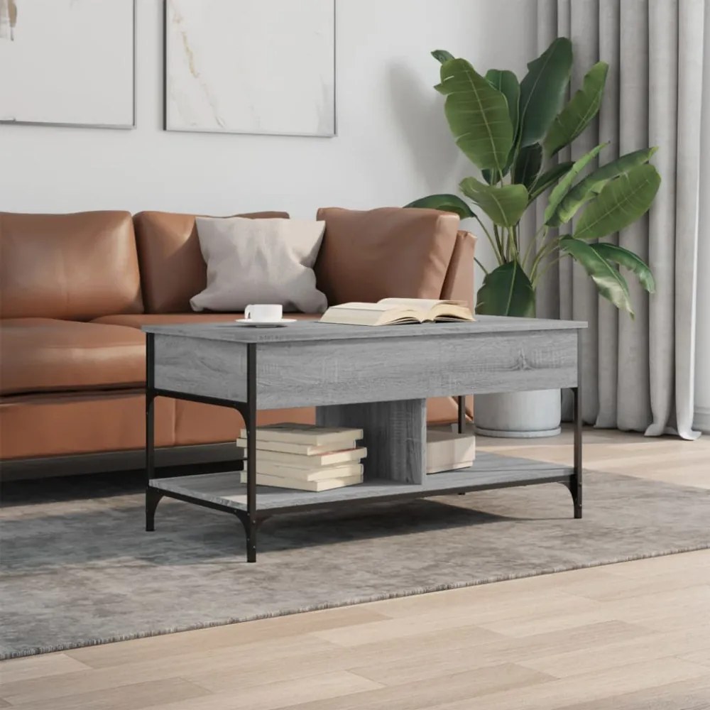szürke sonoma szerelt fa és fém dohányzóasztal 100 x 50 x 50 cm