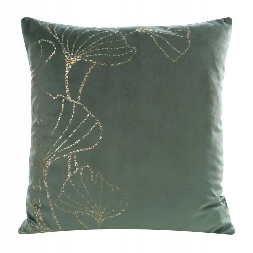 Párnahuzat 45x45 cm mentazöld arany színű páfránylevél mintával