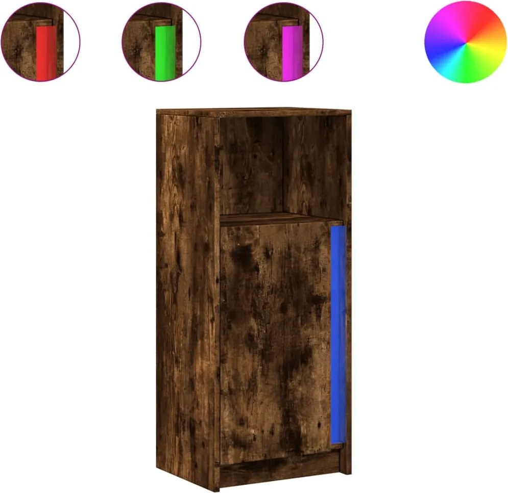 vidaXL füstös tölgy szerelt fa tálalószekrény LED-del 42,5x34x100 cm