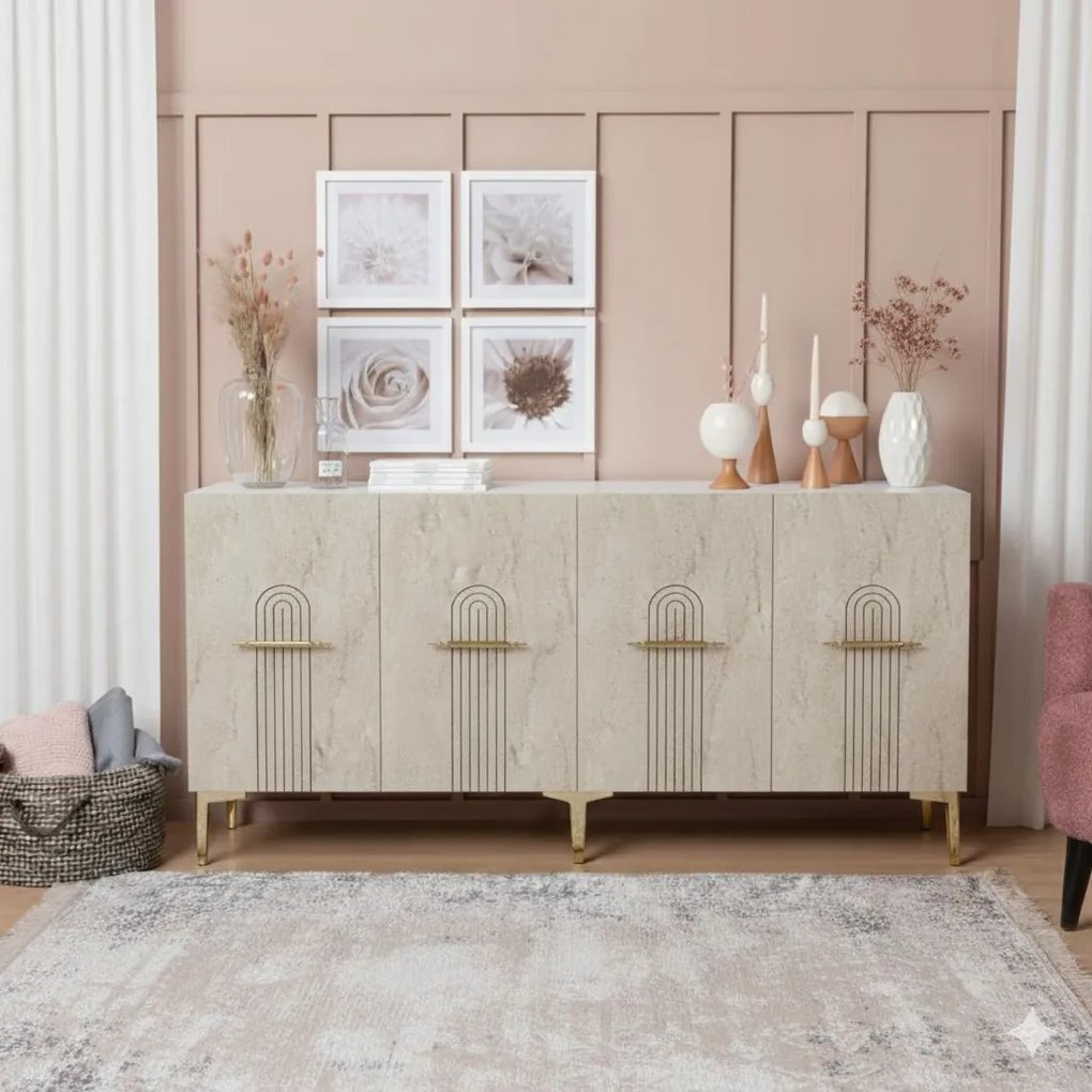 Ida 150 - White, Travertine, Gold