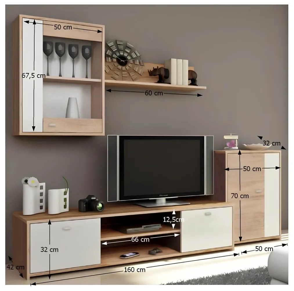 Nappali bútor, tölgy sonoma/fehér, GENTA