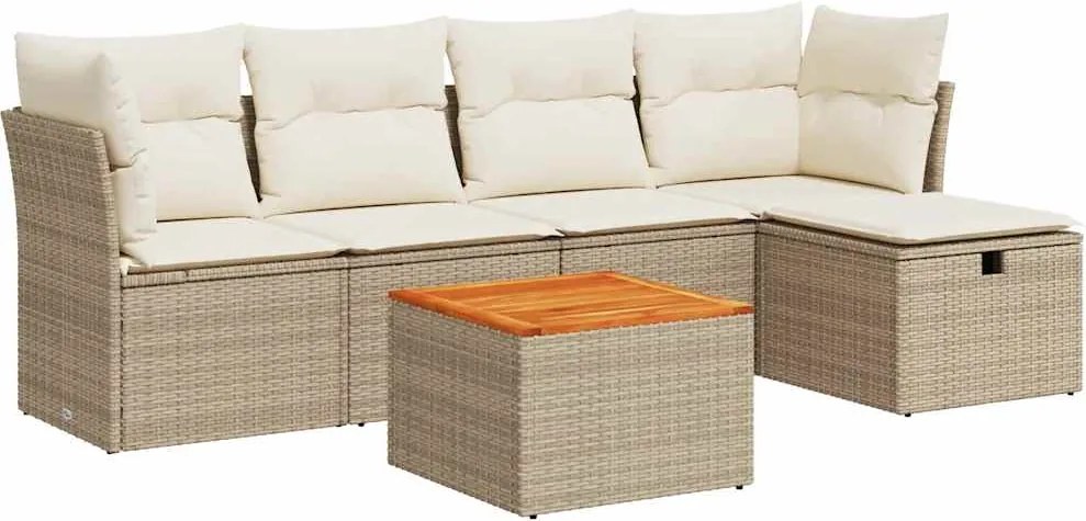 vidaXL 6 részes bézs polyrattan kerti ülőgarnitúra párnával